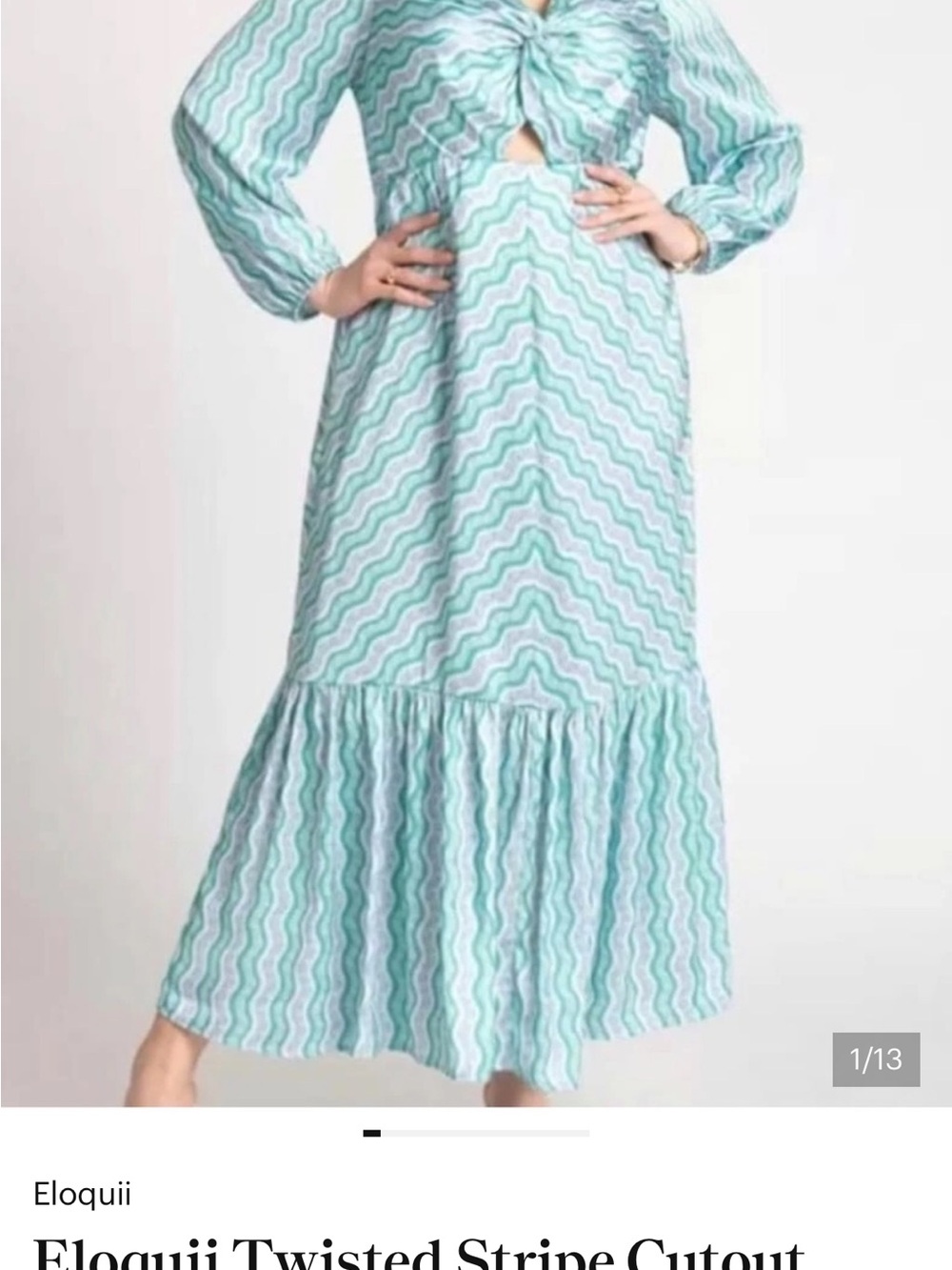 Eloquii Seafoam Wave-Print Tie-Front Maxi Dress - Picture 3 of 3